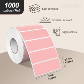 Meitaat 3 × 1 Inches Pink Rectangle Color Coding Labels 1000 PCS, Self-Adhesive Writable Waterproof Vinyl Blank Sticker Roll for Office Home School Business