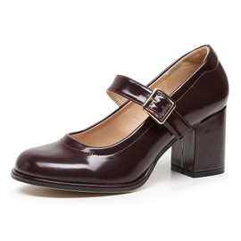 VenusCelia Women's Mary Jane Pump Heeled Shoe (9.5 M US,Brown)