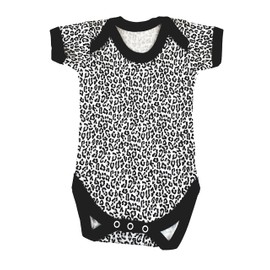 Baby Moo's Leopard Print Baby Grow | Unisex Black & White Animal Print Cute Bodysuit Vest - Cool Alternative New Baby Gifts UK (6-12 months)