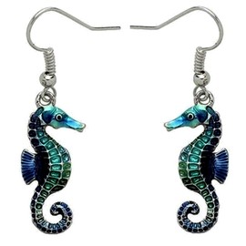 DianaL Boutique Colorful Enameled Silvertone Seahorse Earrings Gift Boxed Sea Horse Fashion Jewelry