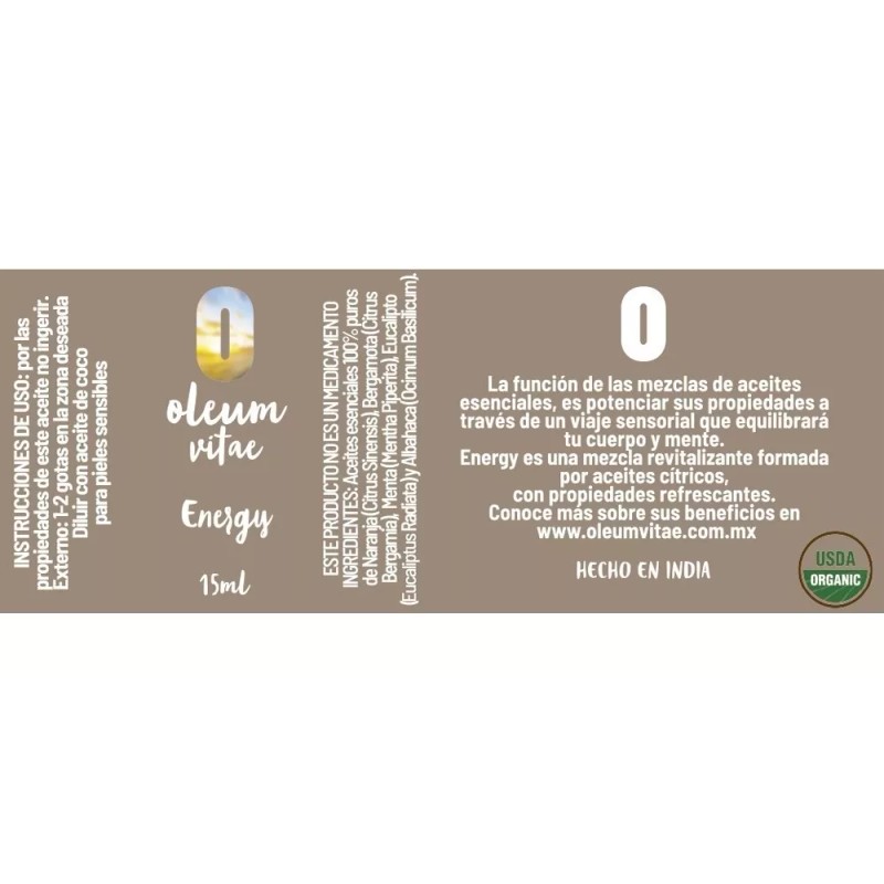 Oleum Vitae Mezcla De Aceites Esenciales 100% Puros Energy 15