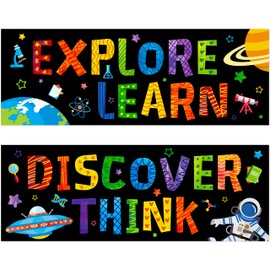Gethelud Classroom Banner Poster, 2 PCS Bulletin Board Decoration Colorful Inspirational Wall Decor for School & Classroom Preschool Primary Middle High School- Explore & Learn (Poster Tube Package)