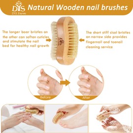 Wooden Fingernail Nail Brushes for Cleaning, Finger Nails Scrub Brush to Clean Fingernails Toenails, Natural Boar Sisal Bristle Two-sided Non-slip Hand Foot Nails Cleaner Scrubber for Men Women Kids