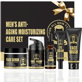 Mens Skincare Set-Men's Anti-Aging Skincare Set-Mens Toiletry Gift Set-Day & Night Moisturizer, Wrinkle Serum, Eye Cream - 5PCS Kit to Combat Fine Lines & Revitalize Skin - Gift Ready