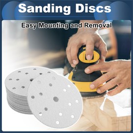 INFINAUTO Sanding Discs, 5.91" 15 Hole 120 Grit Automotive Repair Round Hook and Loop Sandpaper Aluminum Oxide White, 50 Pcs