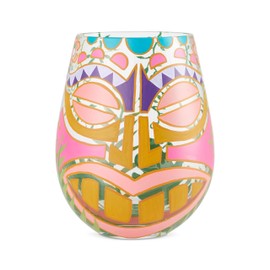 Enesco Designs by Lolita Tiki Too Hand-Painted Artisan Stemless Wine Glass, 20 Ounce, Multicolor