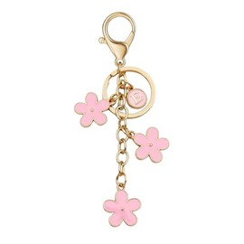 TTYY Pink Flower Keychain with Alphabet Charm, Cute Initial Letter Keyring for Women Girls, Nice Floral Key Chain for Handbag Purse Backpack