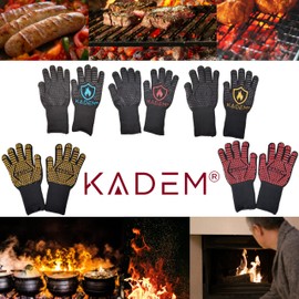 Unisex Aramid Oven Gloves, Grill Gloves, Heat Resistant up to 800 °C, Oven Gloves, Cooking Gloves, Fireproof, Non-Slip, Gold Flame S/M