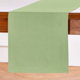 Solino Home Laurel Green Linen Table Runner 36 Inch - 100% Pure Linen Easter Table Runner 14 x 36 Inch Ideal for Dresser and Coffee Tables - Fete