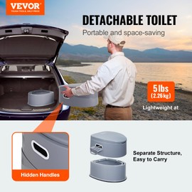 VEVOR RV Toilet for Camping, Portable Toilet with 1.3 Gal Detachable Inner Bucket & Removable Paper Holder, Commode with Dual Lids, Travel Toilet for Outdoor Camping Car Long Road Trips