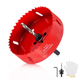 108mm Hole Saw, 4.25 Inch Bi-Metal Hole Saw for Wood, Metal, and Plastic, Hole Cutter Kit with Dust Cover, Wrench, Drill Bit, Extension Bar, and Gloves