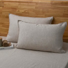 CHUFFED Linen Pillowcases 2 Pack 100% Linen Standard Pillow Cases, Breathable and Cooling Washed Pillowshams with Zipper Closure, 20x26 Inches,Natural Linen