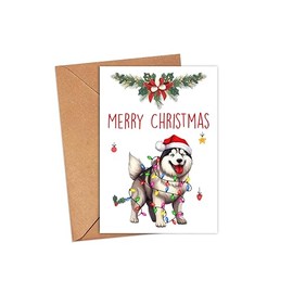HKDesignGift Siberian Husky Dog Merry Christmas Greeting Card, Merry Christmas Card, Siberian Husky Card, Cute Dog Christmas Card, Adorable Christmas Card For Dog Lovers