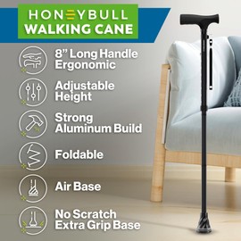 HONEYBULL Bastón para Caminar para Hombres y Mujeres, Ajustable, Punta de la Base Acolchada, Resistente, Bastones para Adulto Mayor, Bastones Senderismo (Negro)