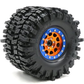 HOBBYSOUL 1.9 Mud Slingers Tires Soft Sticky Tyres 120mm / 4.72inch & Metal 1.9 Beadlock Wheels Orange Blue Rims for 1/10 RC Crawler Trail Traxxas TRX4 Axial SCX10 Redcat Gen8 upgarde