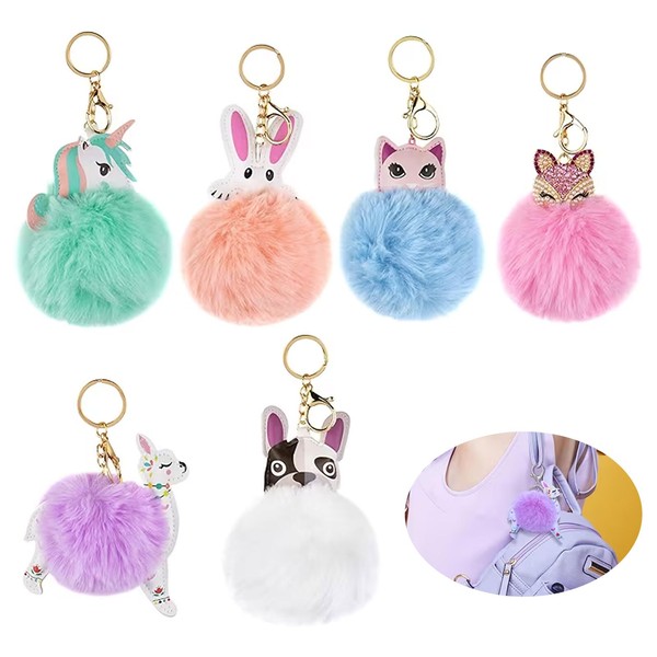 ﻿Cute Keychain,Cute Plush Ball Keychains,6 pcs Cute Animal Keychain,8cm Cute