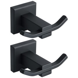 Alise Double Towel Hooks Black,Wall Mount Coat Hook Towel Robe Clothes Hanger for Bathroom Kitchen Garage Hotel Cabinet,SUS304 Stainless Steel Wall Hooks for Hanging Coat Hat Towel,Pack of 2