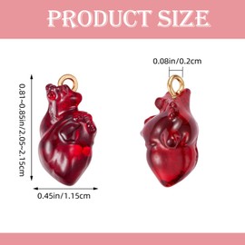 COGCHARGER 10 Pcs Dark Red Anatomical Heart Charms Gothic Heart Resin Charms with with Golden Iron Loops for Earring Necklace Bracelet DIY Jewelry Making