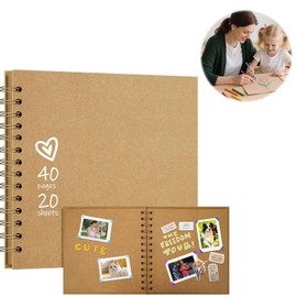 DIY Photo Album, 17.78 x 17.78 cm, Scrapbook, 20 Sheets (40 Pages), Photo Albums, Ring Binder, Hardcover Kraft Paper Spiral Album, Brown