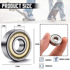 6 pieces 608 ZZ ball bearings, 8 mm x 22 mm x 7 mm, metal double shielded miniature deep groove ball bearings for skateboard, scooter, inline skates, suitable for ABEC bearings