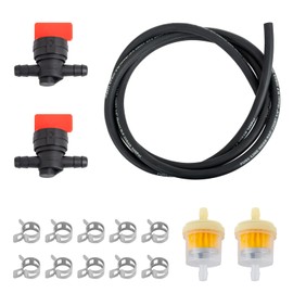 1/4 Inch Gas Fuel Line Kit 2m/6 Feet Hose, 2Pcs Shut Off Valves, 2Pcs Magnetic Fuel Filters, 10Pcs Hose Clamps Compatible with Lawn Mowers, Tractors, Tillers, Snow Blowers Durable & Easy Installation
