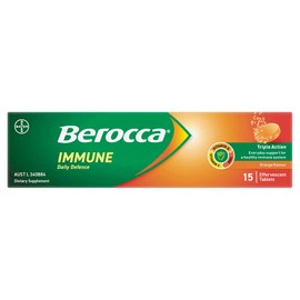 Berocca Immune Daily Defence Vitamin C, D and Zinc, Orange Flavoured Effervescent Tablets 15 Pack