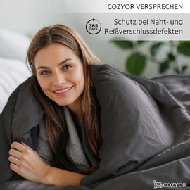 Cozyor Bed Linen 135 x 200 cm Suitable for Allergy Sufferers, Soft with Robust Zip, Microfibre, Duvet Cover + Pillowcase 40 x 80 cm, 2-Piece, Anthracite Nebula