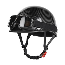 Vintage Motorcycle Half Shell Lightweight Carbon Fiber Open Face Helmets DOT Approved (Bright Black,XXXL)