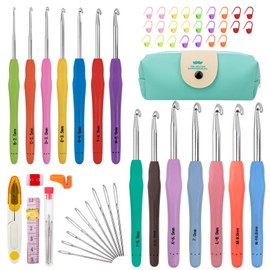 53 Pack Crochet Hooks Set, 14 Sizes Crotchets Hooks, Crochet Kits for Beginners Adults, Knitting Kit with Aluminum Crochet Needles, Crochet Hook Case Ergonomic Grip for Arthritic Hands Crochet Tools