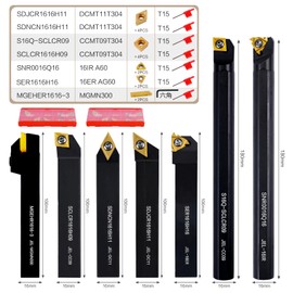 CHAWNIAO Indexable Lathe Turning Tool 21Pcs Kit 5/8" (16mm) Shank, Includes 7Pcs Metal Lathe Tool Holders and 14Pcs Carbide Inserts for Turning Boring Grooving Cutting Threading Carbide Turning Tool