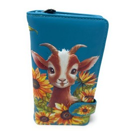 Shag Wear Garden Goat Wallet with Sunflowers for Women and Teen Girls Vegan Faux Leather Teal 7"