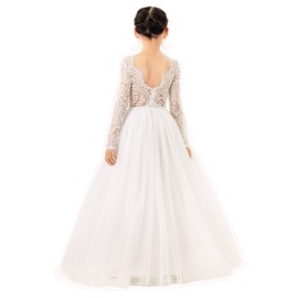Long Sleeve Scalloped Edge Lace Flower Girl Dresses for Junior Pageants Lace1 8