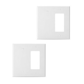 Bates- Combination Wall Plate, 2 Pack, 4.8"x4.9", Decorator/Blank, White Unbreakable Polycarbonate Thermoplastic, 2 Gang Wall Plate for Electrical Outlets
