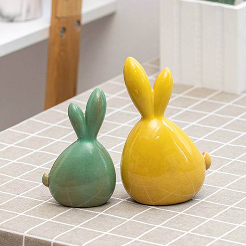 Ceramic Rabbit Figurines Easter Long Ear Bunny Ornament Desktop Animal