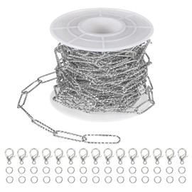 PATIKIL Stainless Steel Jewelry Chain, 16Ft 5mm Embossed Oval Link Cable Chains for Necklace Earring Bracelet Findings Jewelry Making Trucker Hat Chains, Silver