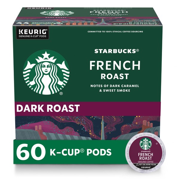 Starbucks K-Cup Coffee Pods—Dark Roast Coffee—French Roast for Keurig Brewers—100% Arabica—6 boxes (60 pods total)