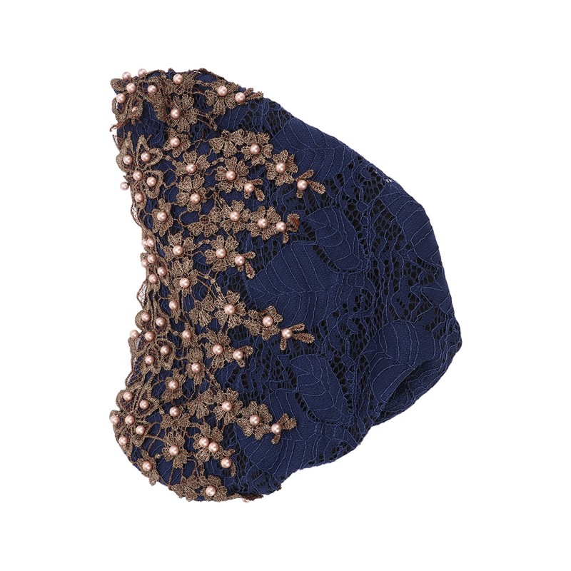 Turban Head Wraps Vintage Embroidered Soft Lace Material Beaded Fleece