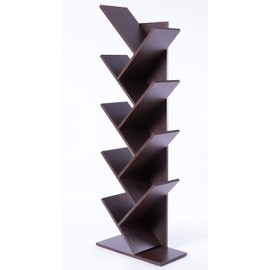 Basicwise Wooden 9-Shelf Tree Magazine CD Storage Bookcase, Brown,