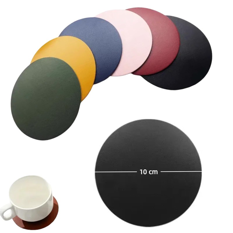 8pcs Black Round Leather Drinking Coasters 10CM,PU Leather Cup Mats