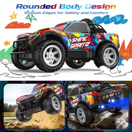 DEERC Remote Control Car with Light-Up Shell, Music, Double Spray & Drift, 2.4GHz All Terrain RC Truck for Boys & Girls, 20KM/H Fast Car with 2 Rechargeable Batteries, Birthday Gift for Ages 3-8