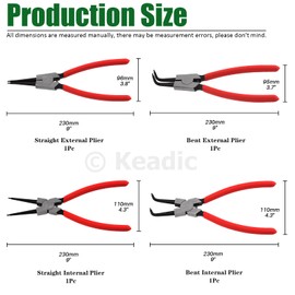 Keadic 8 Pcs 9" Heavy Duty External Snap Ring Pliers and Precision Hooks Set with Storage Bag, Circlip Pliers Set with Straight/Bent Jaw for Car Ring Hose Remover