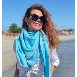 Salt & Sand Muslin Scarf Women's Premium Quality Scarves & Scarves for Women / Neckerchief Women / Muslin Scarf Women / Neckerchief - Oeko-Tex 100 - Especially Skin Friendly, Turquoise with Pink, XL