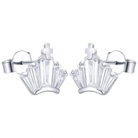 AoedeJ Princess Crown Stud Earrings 925 Sterling Silver Earrings Cubic Zirconia Small Earrings Stud for Girls and Women (Style 4)
