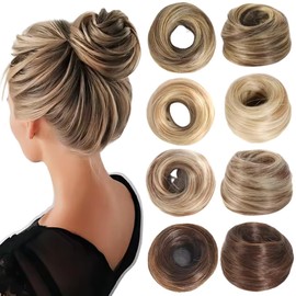 Extensiones Cabello Postizo Moño Cebolla Volumen Peinado Chongo Dona Coleta Con Goma Elastica Liga Interior Hair Peinado Cebollita Práctico Niñas y Adultos 1 Pieza (Castaño Oscuro)