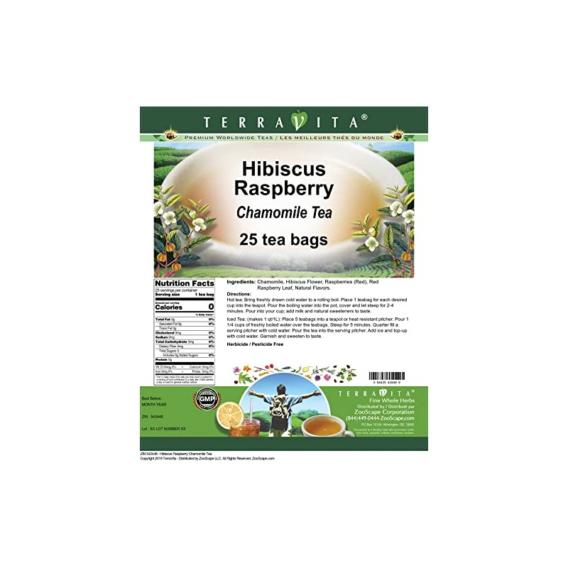 Hibiscus Raspberry Chamomile Tea (25 tea bags, ZIN: 543448)