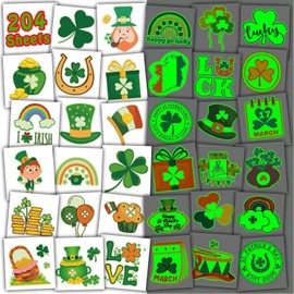 Leesgel St Patricks Day Accessories for Kids, 204 Sheets Individually Wrapped Glow Temporary Tattoos for St Patricks Day Decorations, Irish Fancy Dress Party Favours Supplies Toys