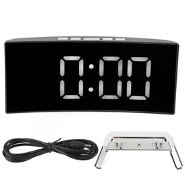Digital Alarm Clock Mirror Smart Light Sensing Curved Screen LED Clock Digital Temperature Display Alarm Clock for Student White Light