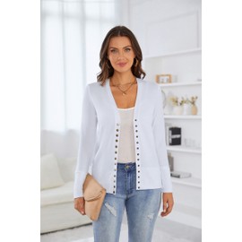 VERABENDI Womens Cardigan Long Sleeve Button Down V Neck Cute Sweater White L