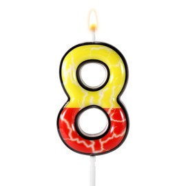 Rote und Gelbe Zahlenkerzen, Cartoon Geburtstagskuchen Dekorationen Blitzdruck Anime Zahlen Tortenaufsätze für Kinder Jungen Mädchen Motto Geburtstag Partyzubehör (Nummer 8)