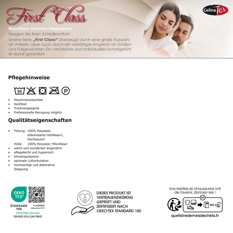CelinaTex First Class Quilt, Breathable, Duvet, Boil-Proof, Year-Round Quilted Comforter,